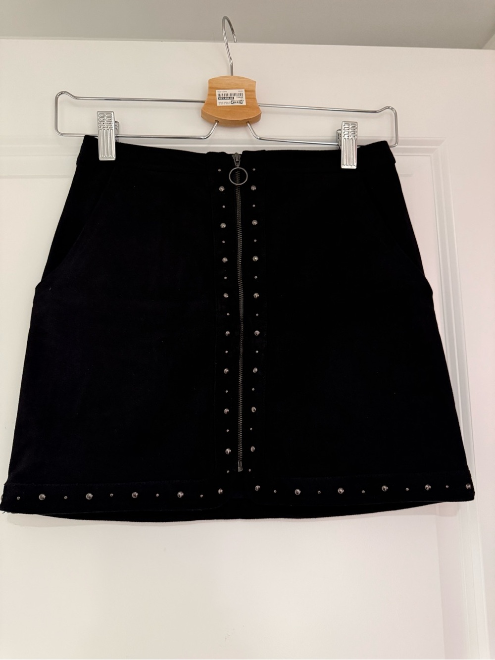 American Eagle Outfitters Black Studded Front-Zip Mini Skirt